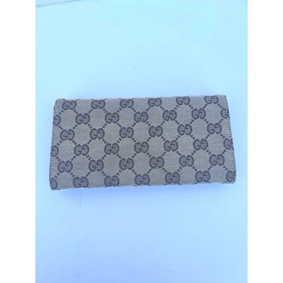 Gucci Eclipse Continental GG Monogram Brown Canvas Leather Trim Trifold Wallet - Picture 4 of 14